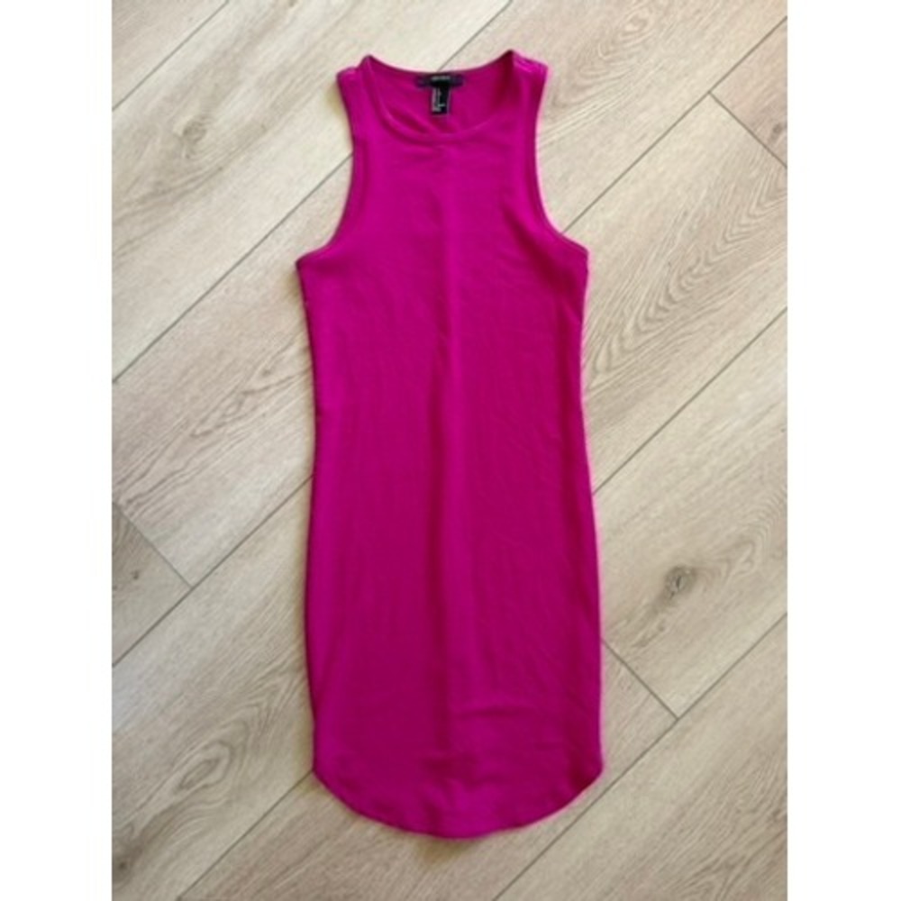 Forever 21 Womens‎ Magenta Pink Racerback Ribbed Knit Curved Hem Mini Dress S